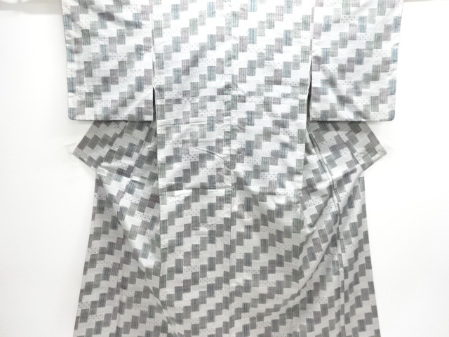 JAPANESE KIMONO / ANTIQUE ABSTRACT PATTERN WOVEN TSUMUGI KIMONO